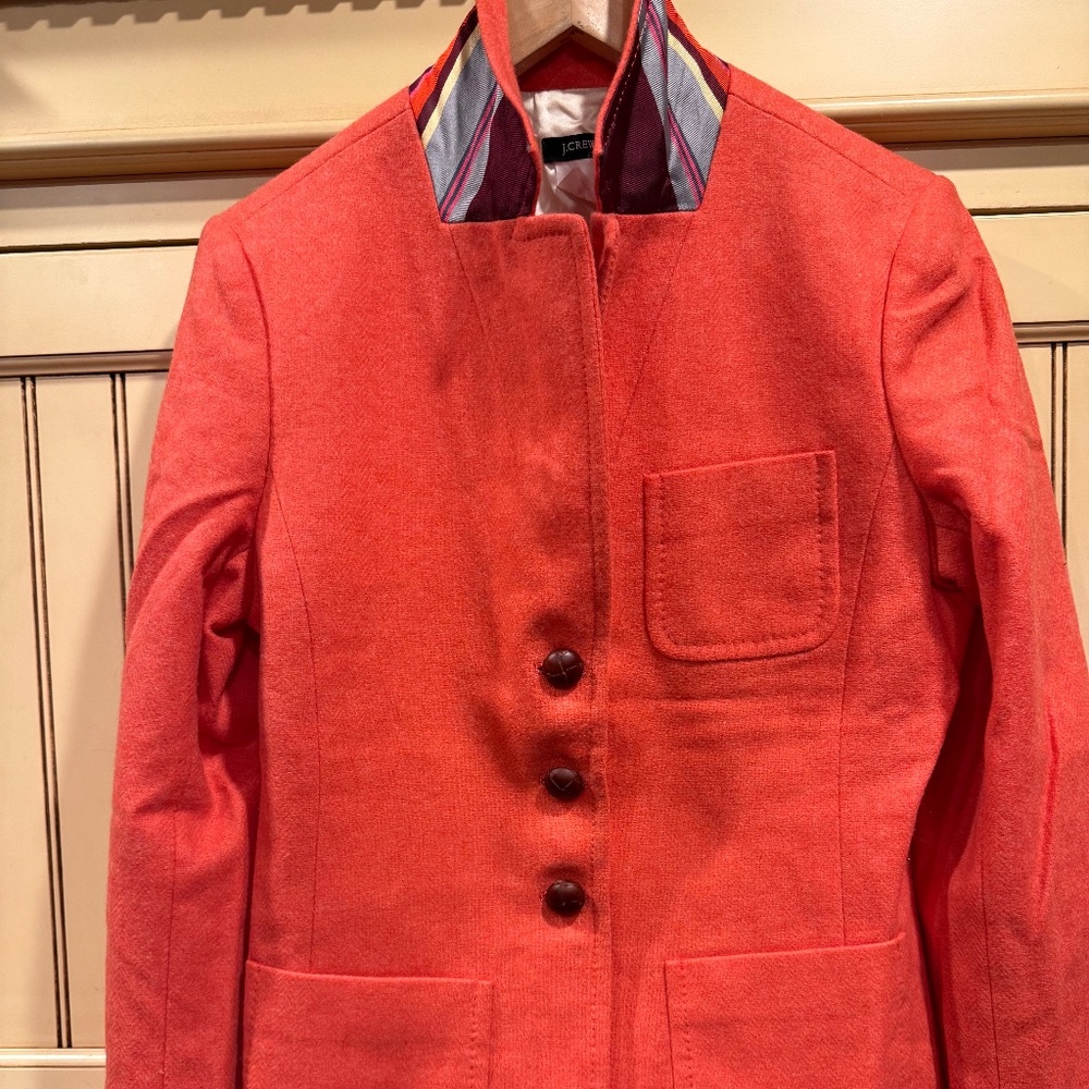 Vintage J Crew Coral Scottish Blazer Leather Buttons Size 12